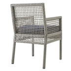 Modway Aura Wicker Rattan Outdoor Patio Dining Arm Chair With Cushion In Gray Navy