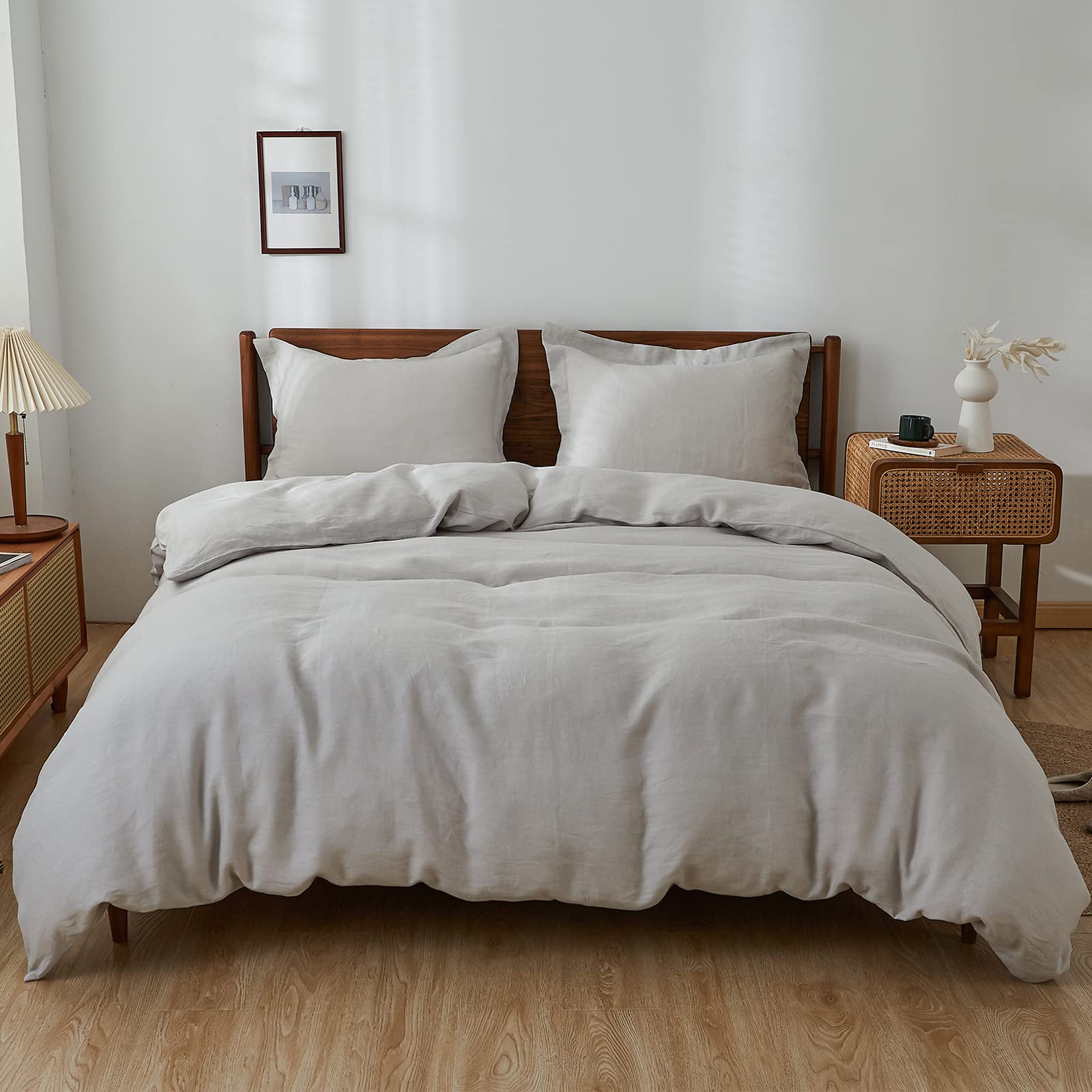Simple&Opulence 100% Linen Duvet Cover Set, Pure Natural French Flax Light Grey Duvet Cover Twin Size, Breathable Soft Comfy Lin
