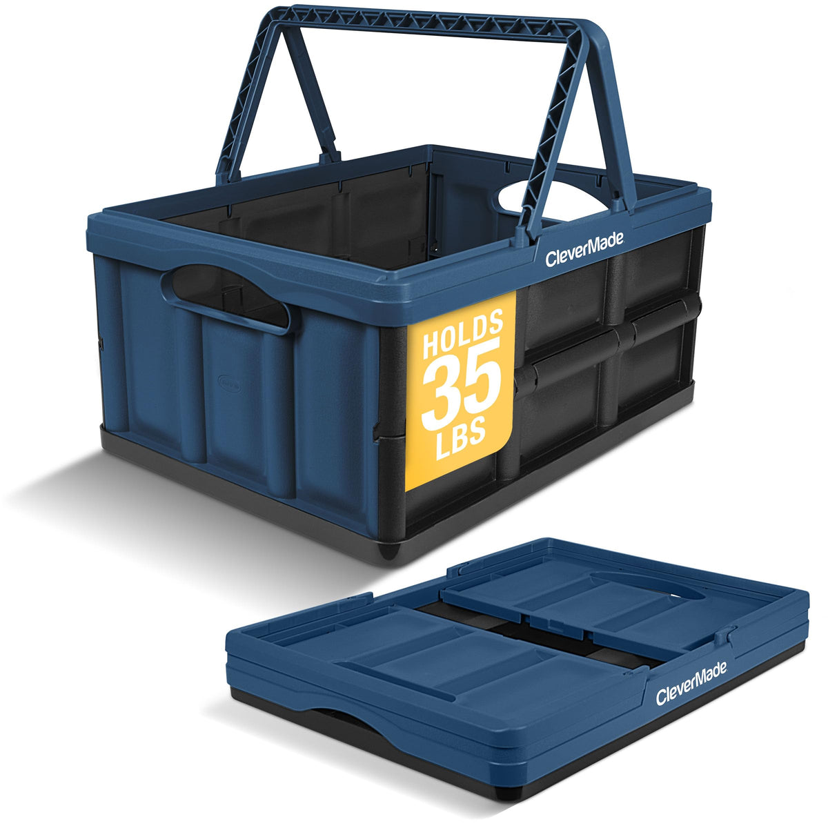 CleverMade Collapsible Shopping Basket, 32L Storage Crate, 1 Pack, Ocean