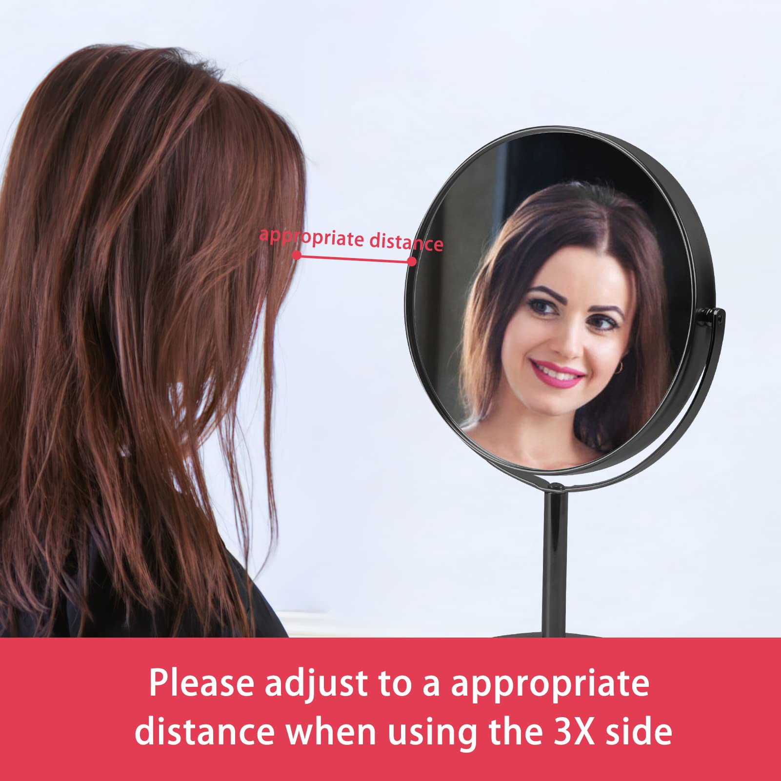 Schliersee 3X Magnifying Vanity Makeup Mirror Double Sided 7 Inch 1X/3X Magnification Tabletop Mirror, Black