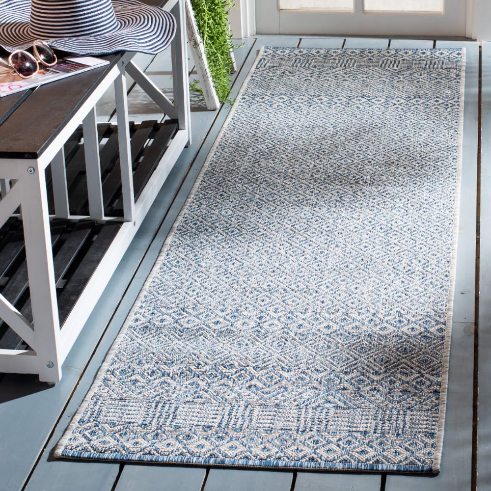 Safavieh Courtyard Collection 2'3' X 8' Grey/Blue Cy8235 Indoor/ Outdoor Patio Backyard Mudroom Runner Rug