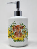 Caroline's Treasures CK2899SOAP Red Dachshund in Sunflowers Ceramic Soap Dispenser Hand Soap Dispenser Pump Bottles for Bathroom