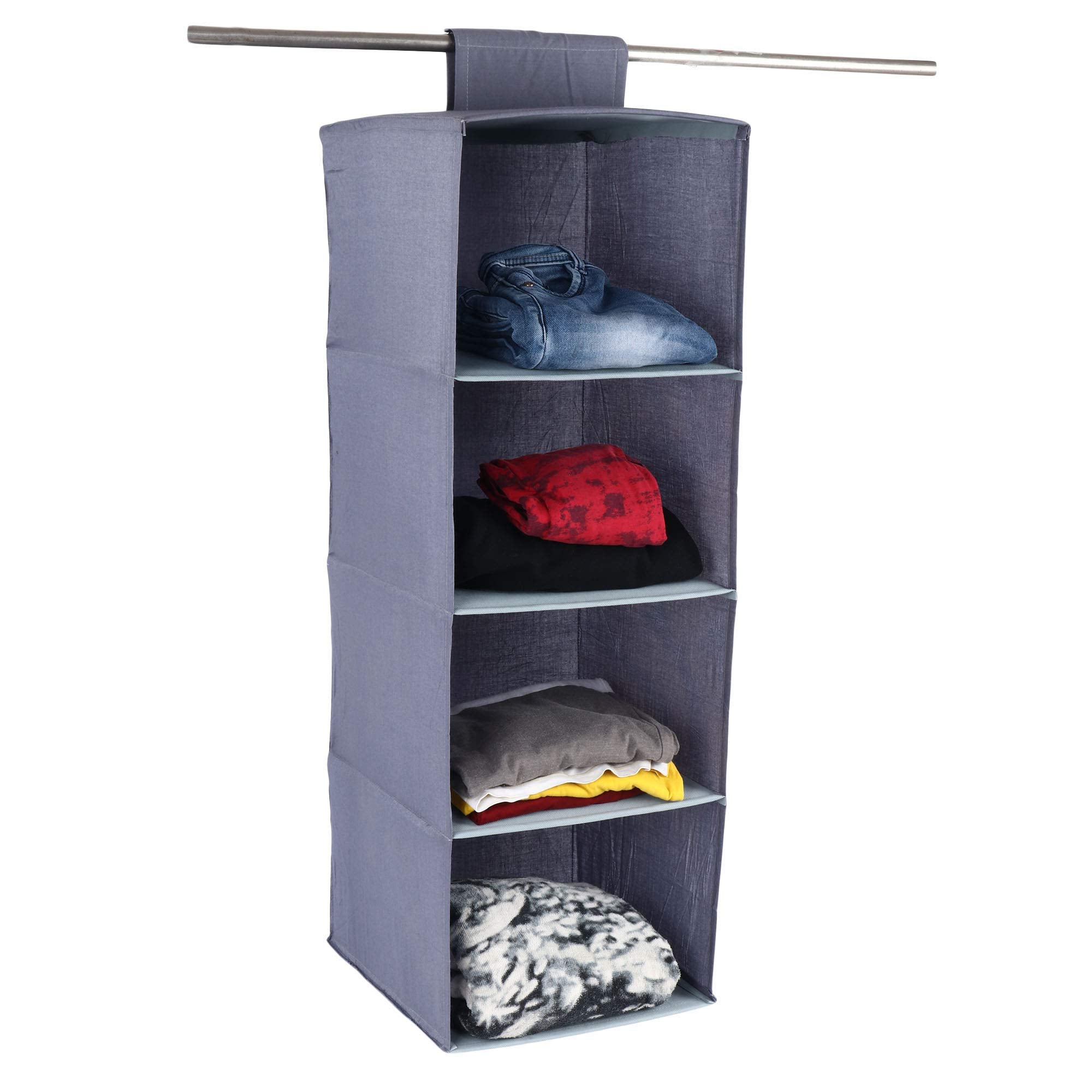 Shrey Creation 4Shelf Closet Hanging Organizer  Durable NonWoven Fabric Wardrobe Storage Hanger With Engineered Wood (Grey)