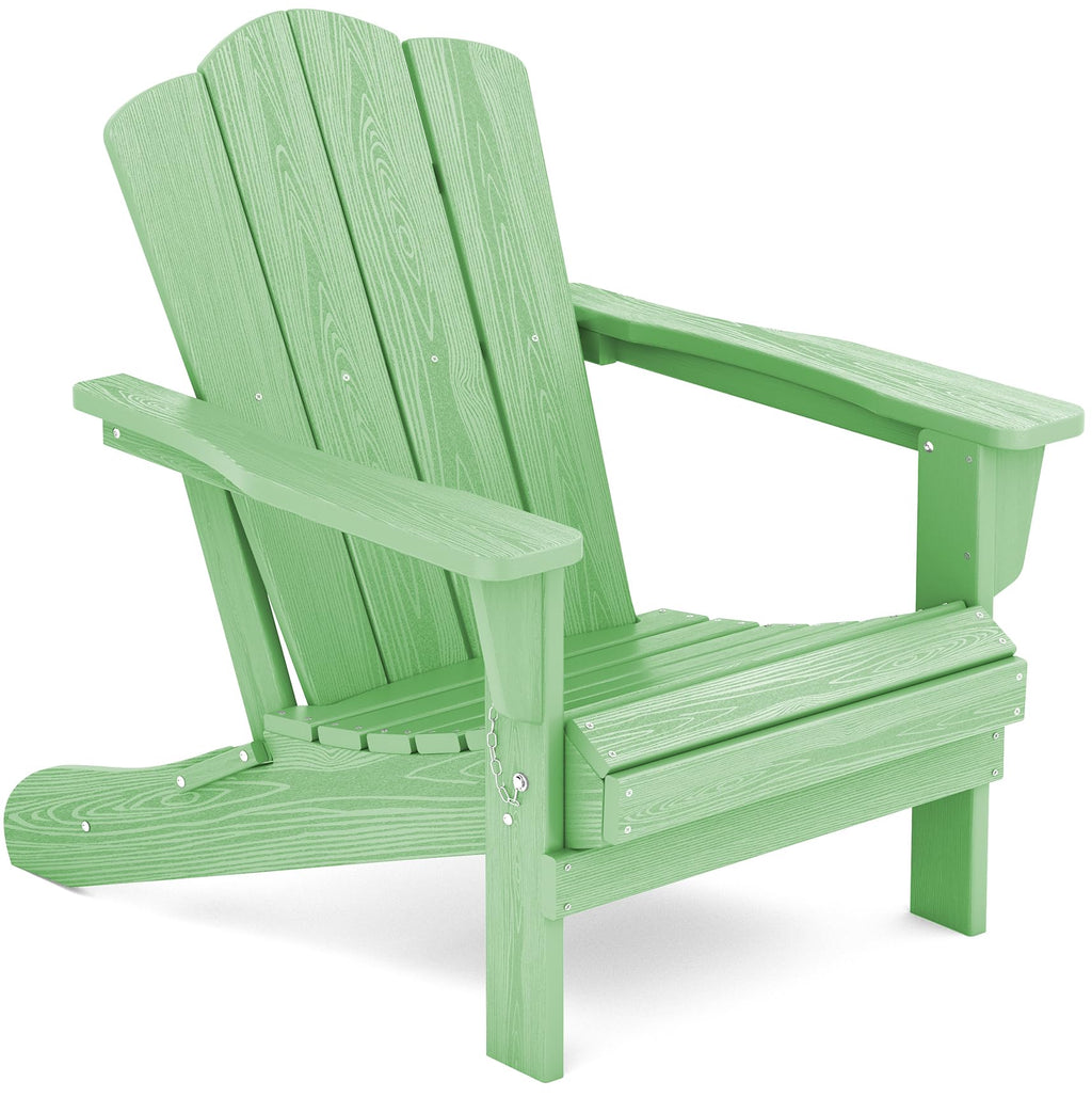Kingyes Folding Adirondack Chair, Hdpe All-Weather Patio Chairs, Wooden Textured Lawn Chair For Poolside, Backyard, Deck, Fire Pit, Light Green