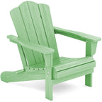 Kingyes Folding Adirondack Chair, Hdpe All-Weather Patio Chairs, Wooden Textured Lawn Chair For Poolside, Backyard, Deck, Fire Pit, Light Green