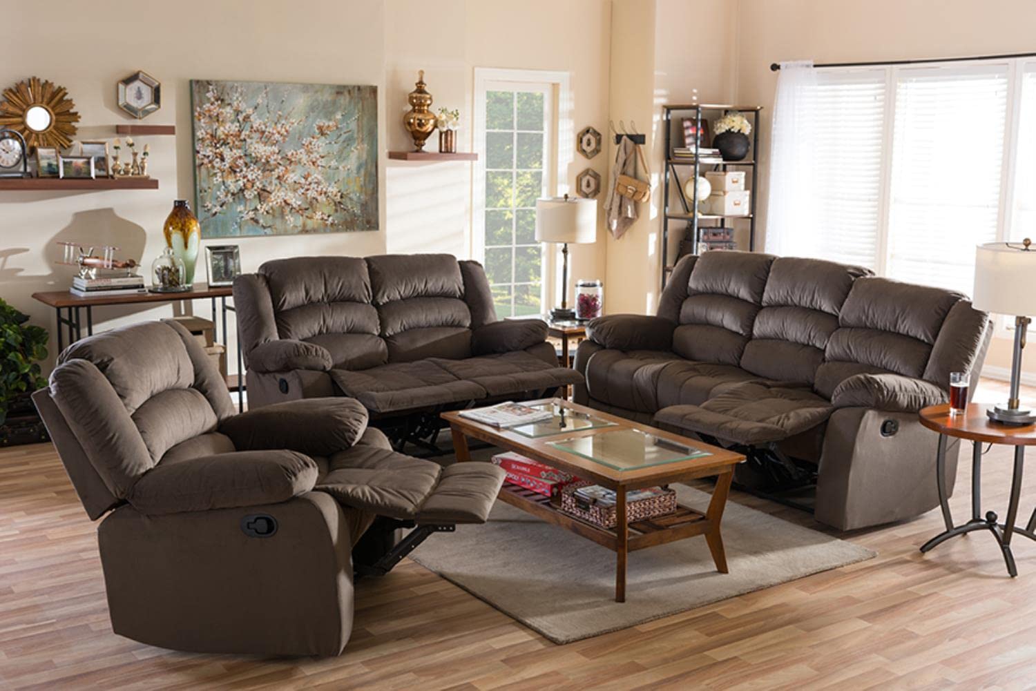 Baxton Studio Hollace Microsuede 3 Piece Sofa Set In Taupe