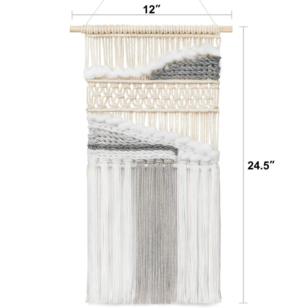 Mkono Macrame Wall Hanging Woven Boho Decor Gray Yarn Fringe Tassel Handmade Home Decoration For Bedroom Living Room Dorm Nurser