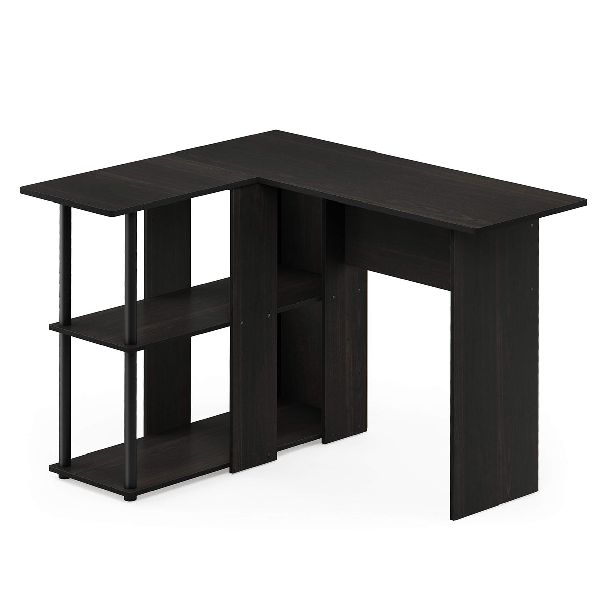 Furinno Abbott L-Shape Computer Desk with Bookshelf, Espresso/Black