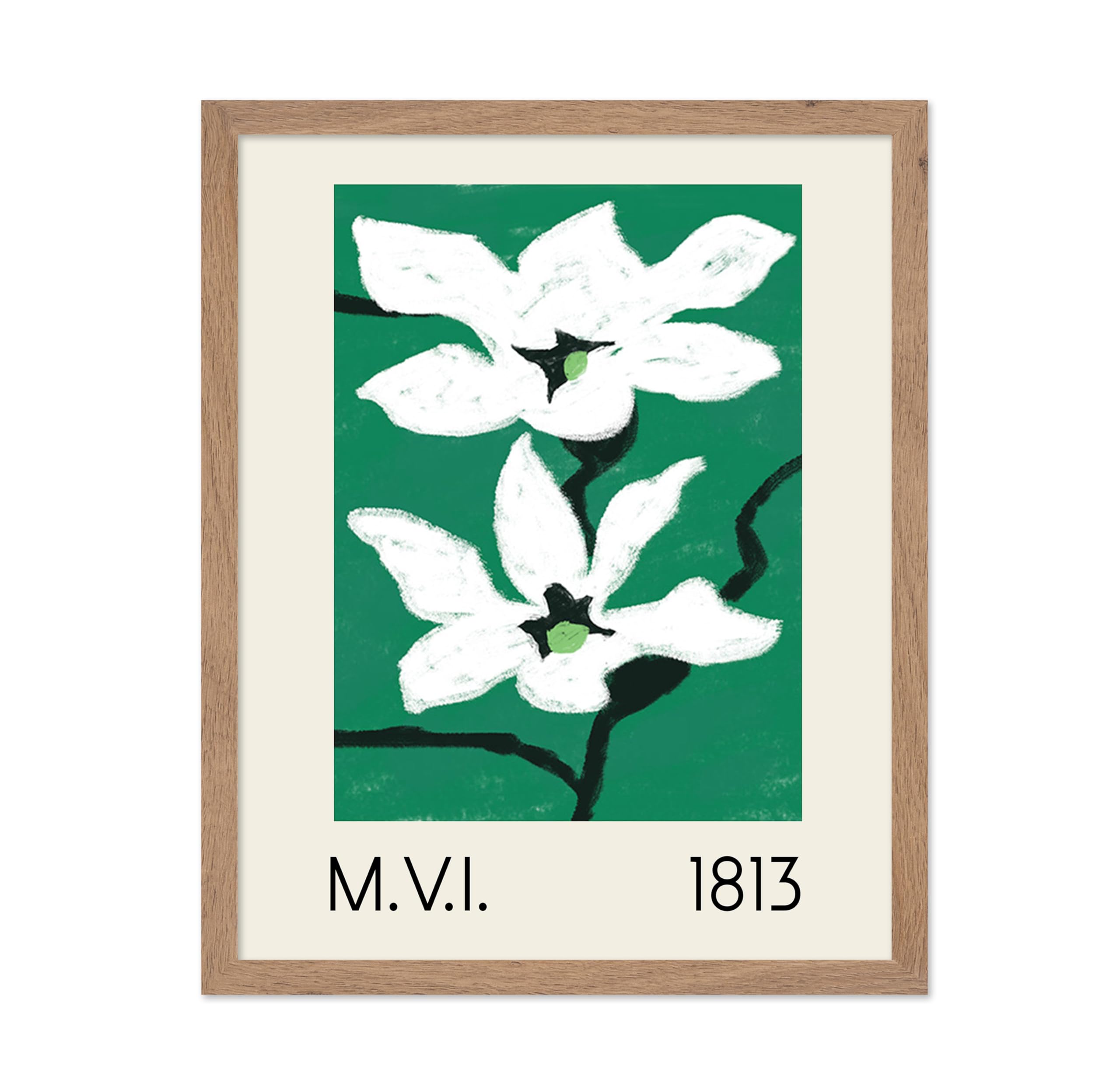 Poster Master Vintage Illustration Poster - Retro Minimalist Print - White Lily, Flower, Floral, Botanical, Green - Gift for Art