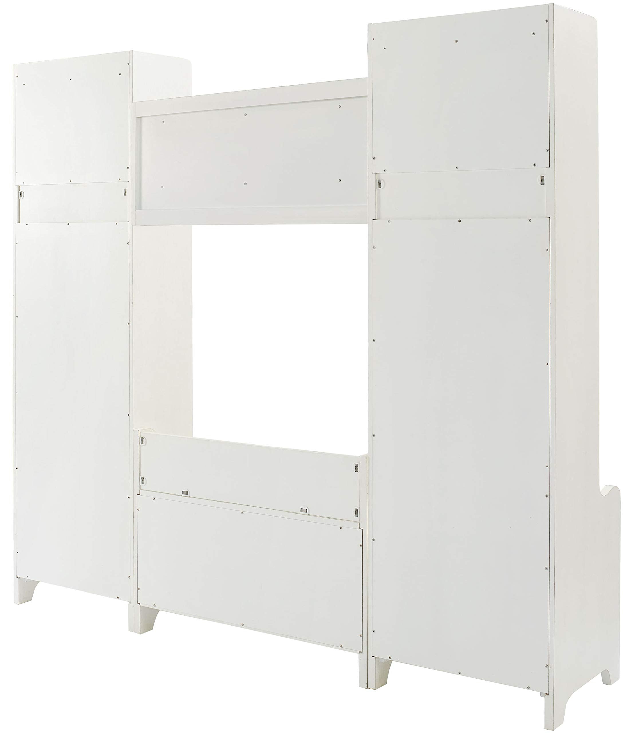 Crosley Furniture Kf60006Wh Fremont Entryway Kit With 2 Towers, Shelf, And Storage Bench, Distressed White