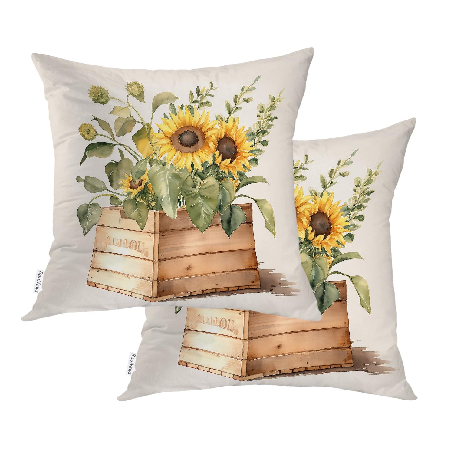 Baonews Summer Pillow Covers 18X18, Daisy Pillow Sunflower Pillow Covers Old Wood Box Throw Pillow Covers Digital Blended Hidden