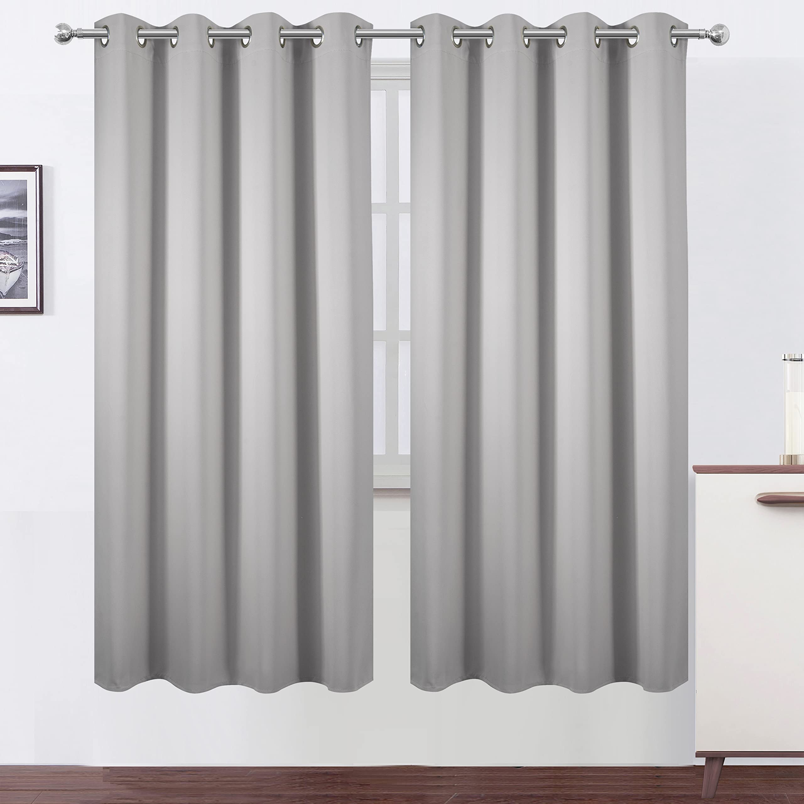 Lemomo Light Grey Thermal Blackout Curtains/52 X 72 Inch/Set Of 2 Panels Room Darkening Curtains For Bedroom