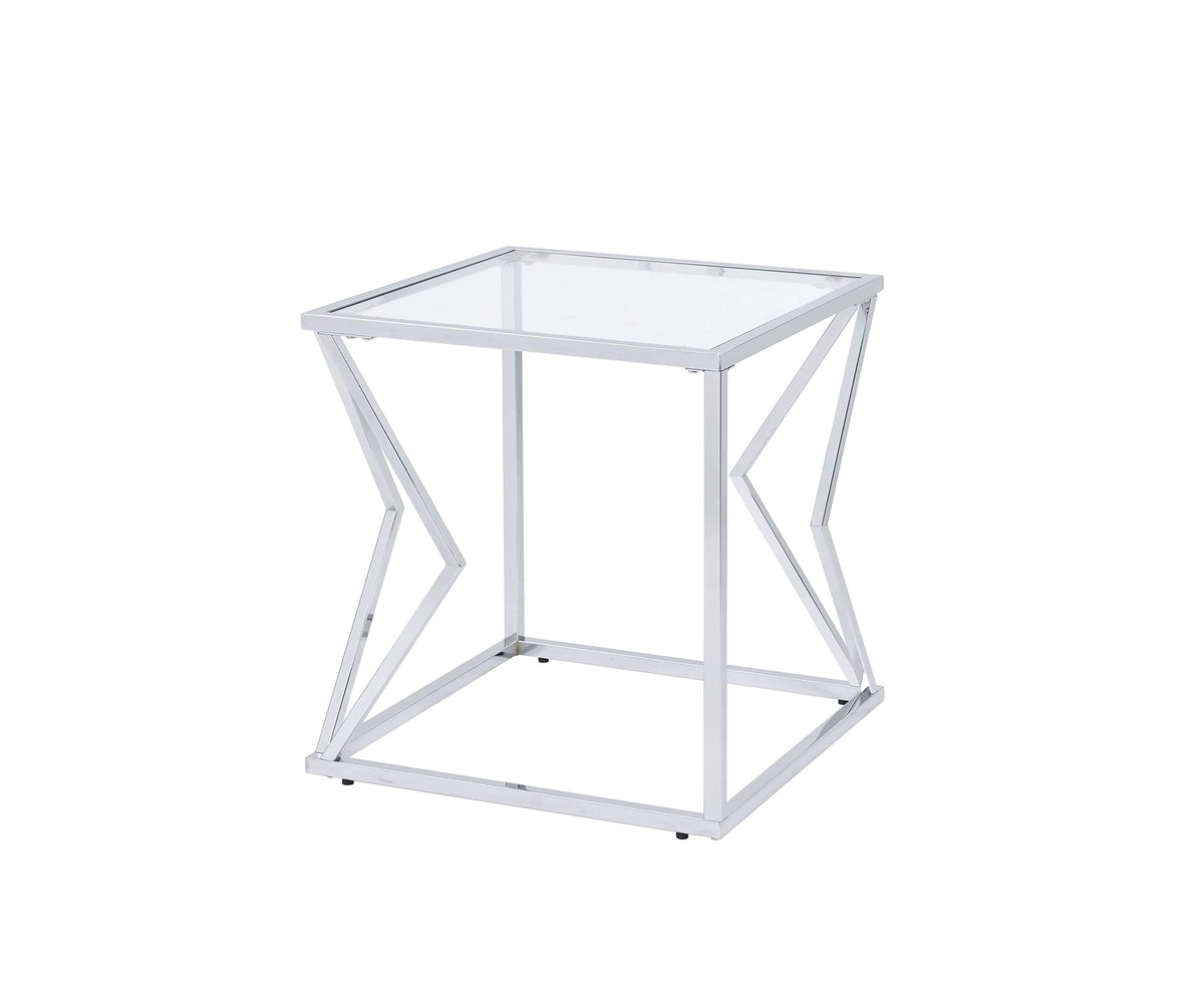 Acme Virtue Square Glass Top End Table with Metal Base in Clear and Chrome