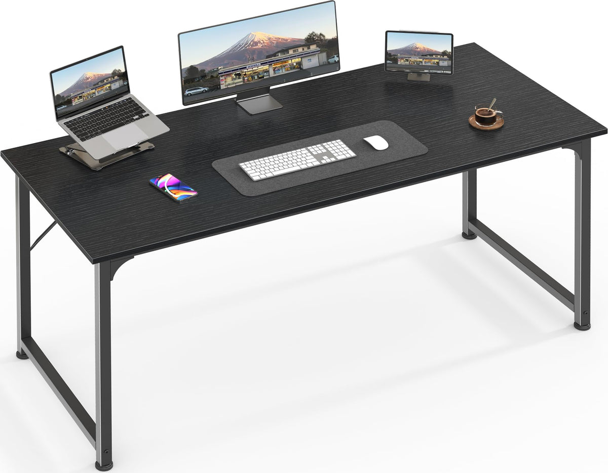 Huuger Computer Desk, 55 Inch Office Desk, Gaming Desk With Storage, Writing Desk Work Desk For Home Office, Study, Modern Simple Desk, Large Legroom, Metal Frame, Black