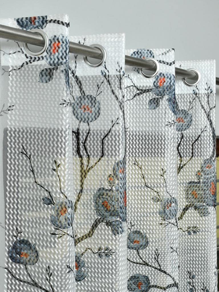 Rensum Net Floral Curtains for Window 5Ft Set of 2 | Light Filtering Tissue Curtain Drapes for Home Office Decor | Eyelet Gromme