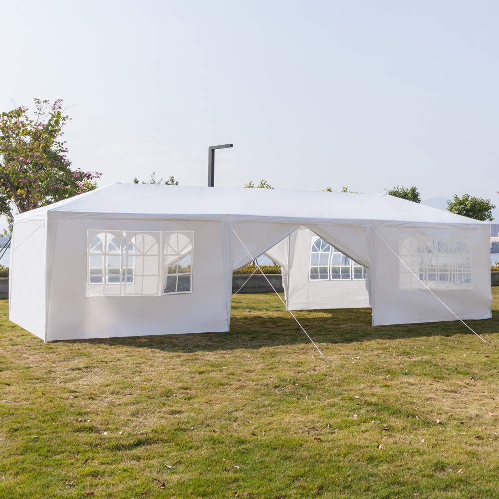 10'X30' Outdoor Patio Wedding Party Tent Heavy Duty Canopy Tent Gazebo, Waterproof Uv Protection Tent With Spiral Tubes White(8