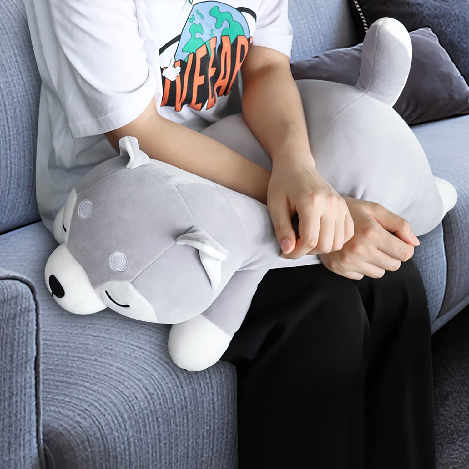 Auspicious Beginning 30' Husky Stuffed Animal Plush Pillow, Huskies Anime Body Pillow, Kawaii Stuff Animal Plush Toy, Big Plush