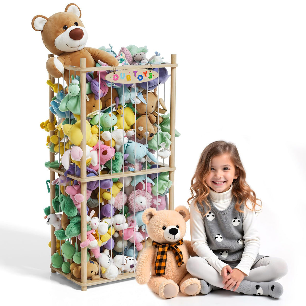 Topfeel Stuffed Animal Toy Storage Organizer, Wooden Stuffed Animal Zoo Holder, Extra Large Stuffed Animal Storage Basket, Soft