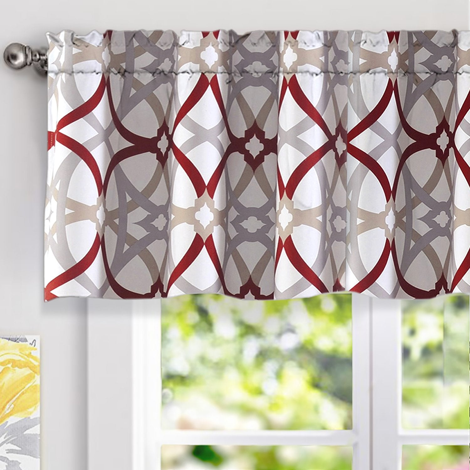 DriftAway Alexander Pattern Match Blackout Valances for Windows 250GSM Geometric Moroccan Mid Century Rod Pocket 52 Inch by 18 I