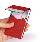Junelsy Business Card Holder Case Professional Pu Leather Business Card Case Metal Name Card Holder Pocket Business Card Carrier