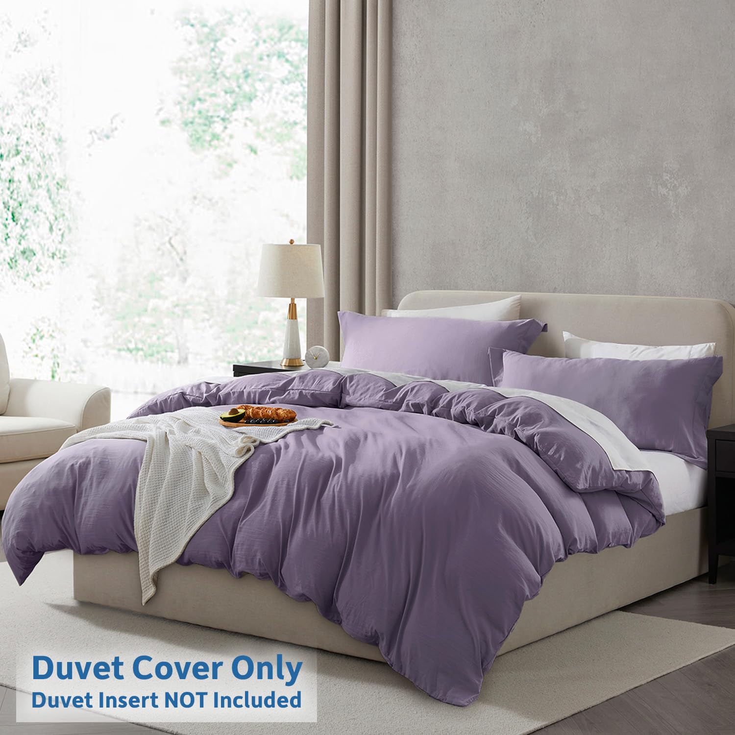 Nestl Grayish Purple Duvet Cover Queen Size - Soft Prewashed Queen Duvet Cover Set, 3 Piece, With Zipper Closure, 1 Duvet Cover 90X90 Inches And 2 Pillow Shams - No Comforter