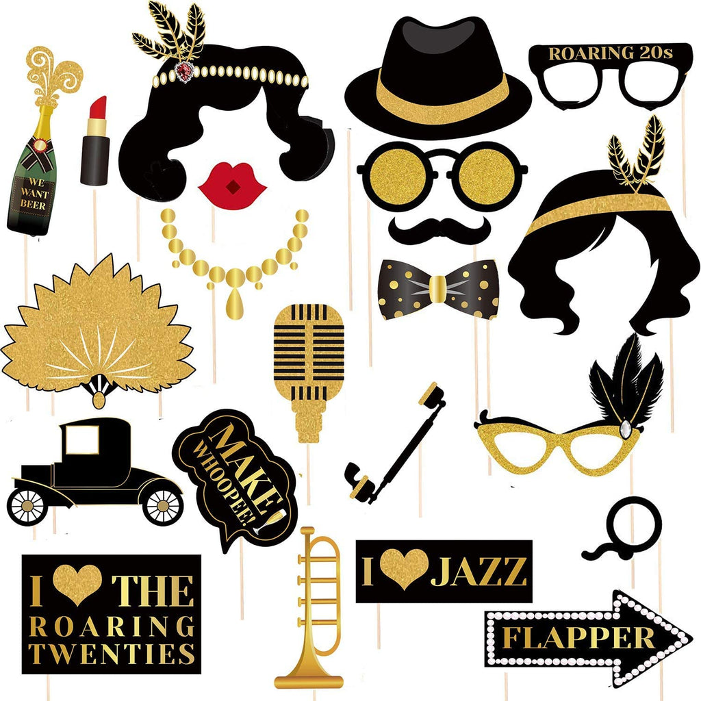 42Pcs 1920S Photo Booth Props Roaring 20'S Party Photo Props,1920S Party Supplies For Luxury Party, Speakeasy Party, Gangster Pa