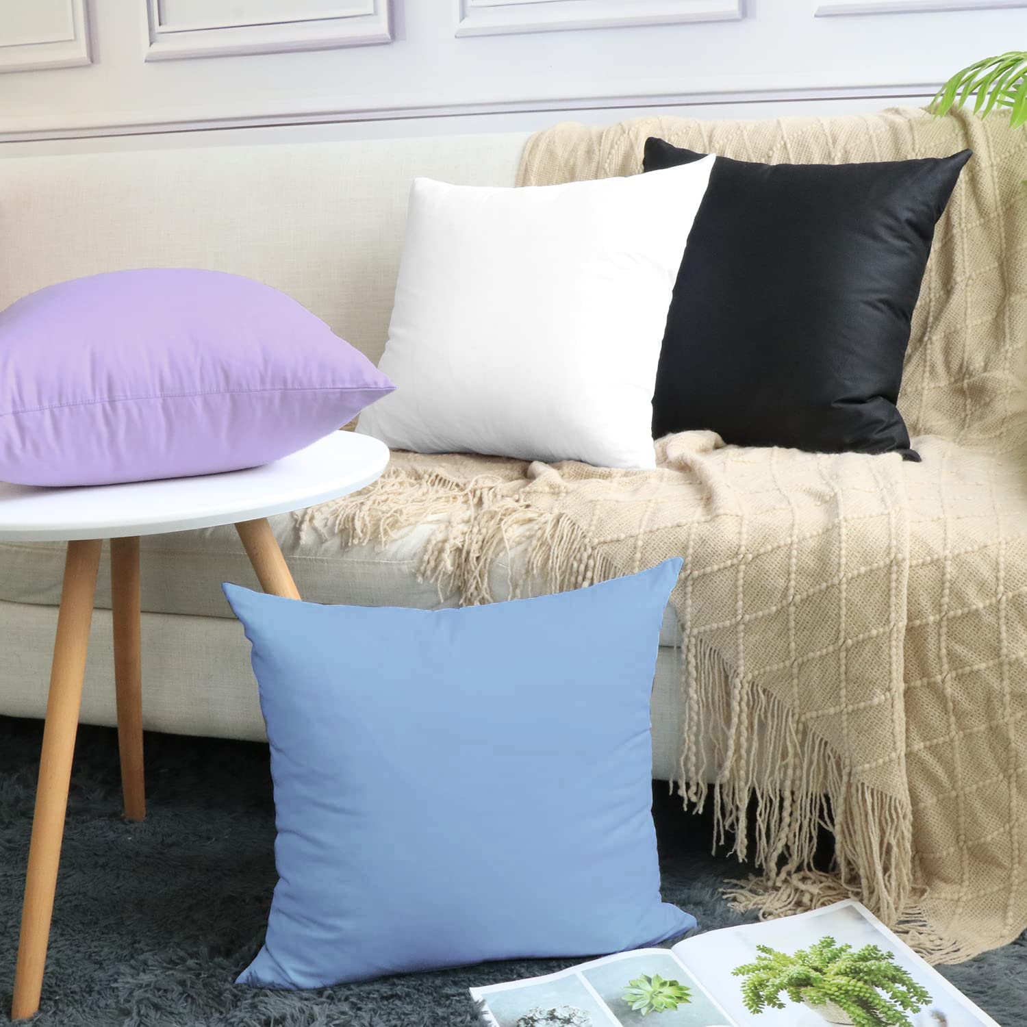 Thmyo 4-Pack 100% Cotton Comfortable Solid Decorative Throw Pillow Case, Square Cushion Cover Pillowcase Sublimation Blank Pillow Covers Diy Throw Pillowcase For Sofa(20X20 Inch/ 50X50Cm,Sky Blue)