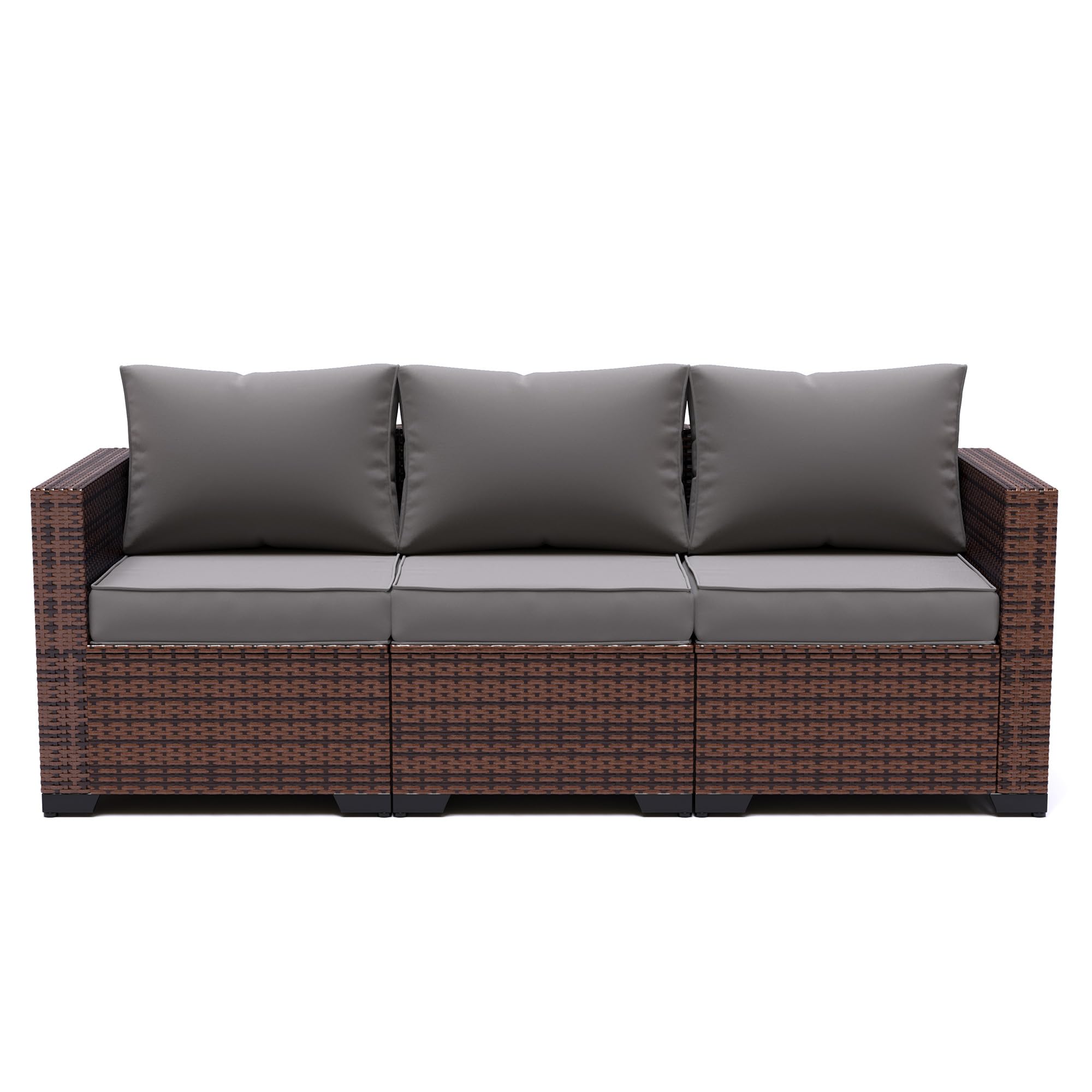 Udpatio 3-Seat Patio Wicker Sofa, Outdoor Rattan Sectional Couch Furniture Steel Frame W/Furniture Cover Non-Slip Cushion And Deep Seating High Back, Grey
