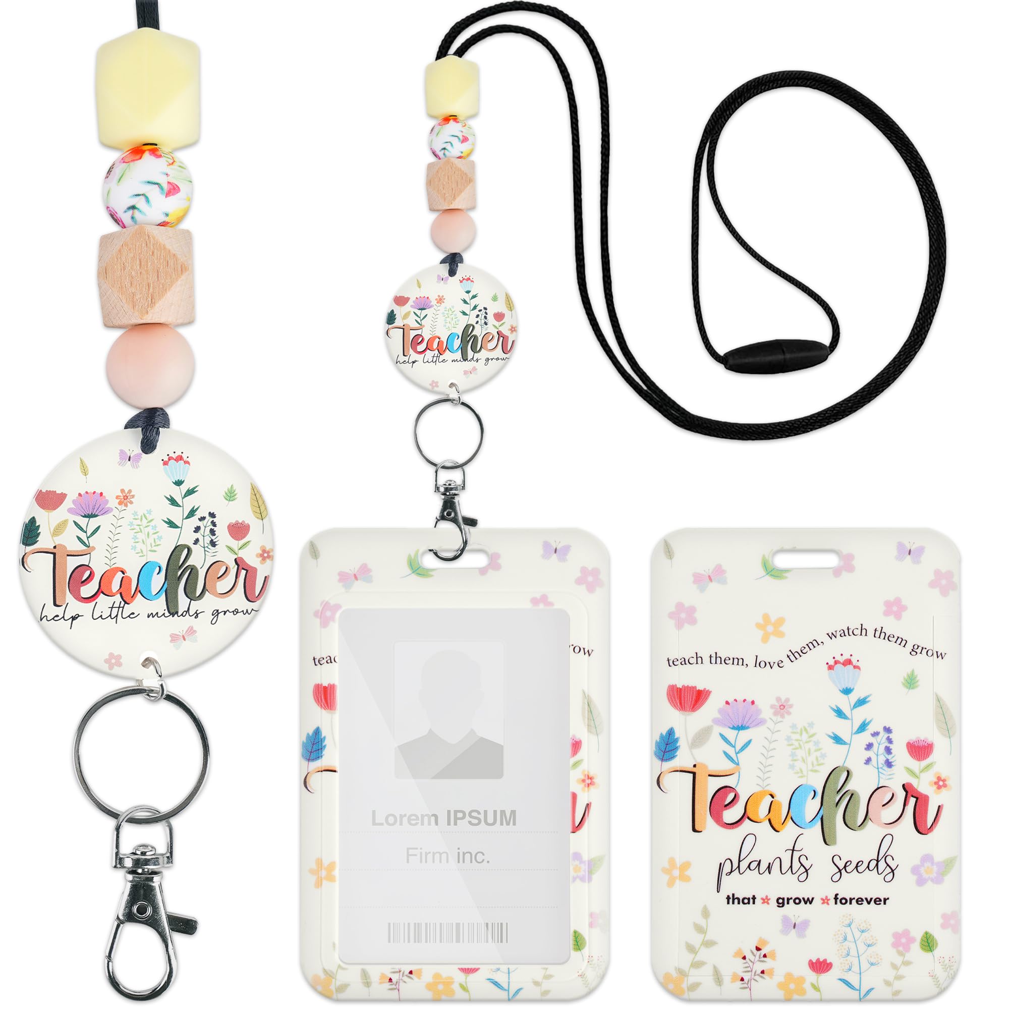 Teacher Lanyard With Id Holder - Teacher Floral Inspirational Quotes Breakaway Teacher Lanyard With Id Holder, Teacher Badge Hol
