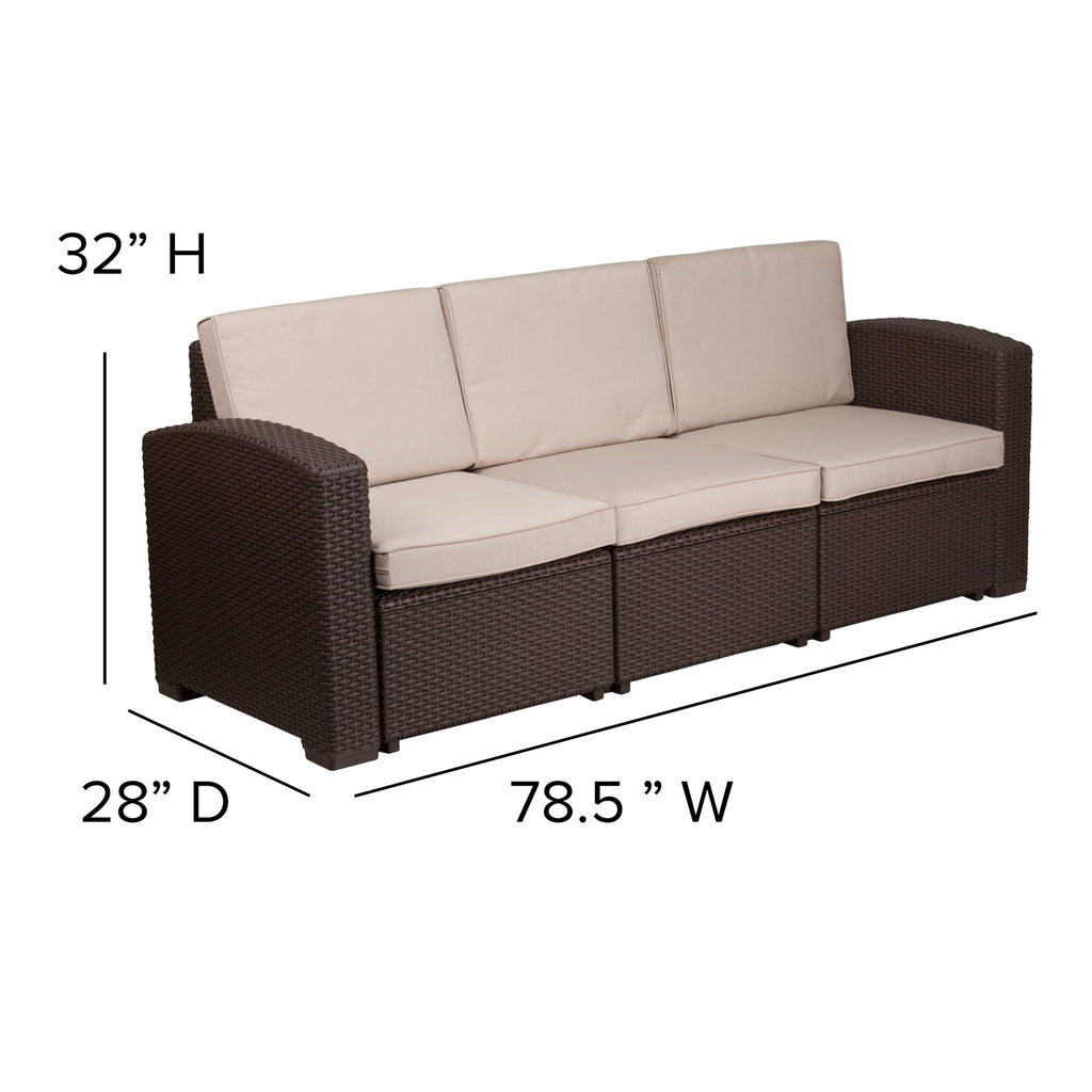 Flash Furniture 5 Piece Outdoor Faux Rattan Chair, Sofa And Table Set In Chocolate Brown