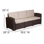Flash Furniture 5 Piece Outdoor Faux Rattan Chair, Sofa And Table Set In Chocolate Brown