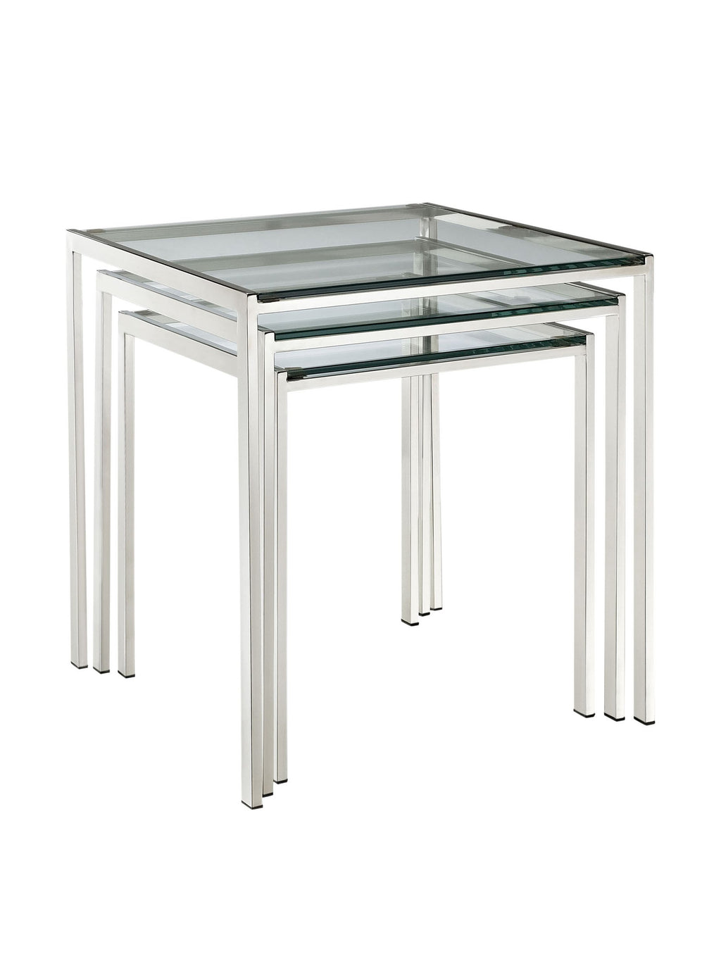 Modway Nimble Glass And Stainless Steel 3-Piece Side Nesting Table Set In Silver