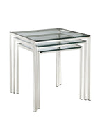 Modway Nimble Glass And Stainless Steel 3-Piece Side Nesting Table Set In Silver