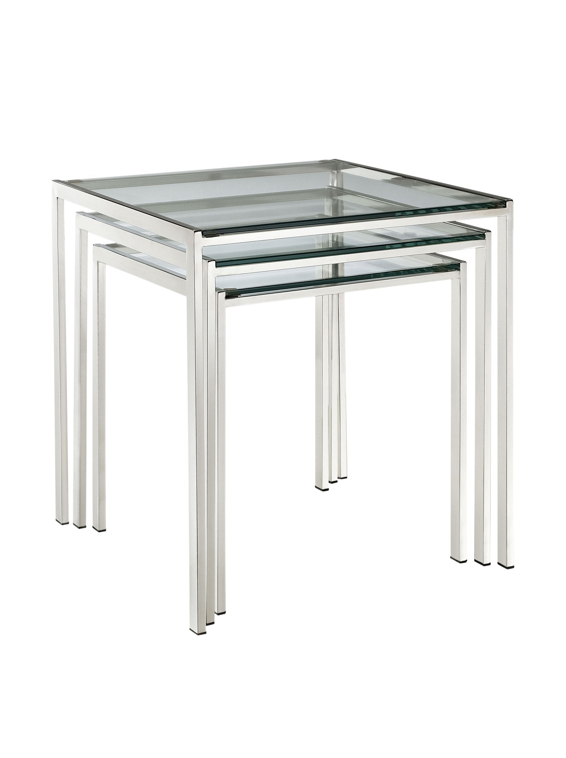 Modway Nimble Glass And Stainless Steel 3-Piece Side Nesting Table Set In Silver