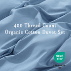 Overket Organic Cotton Duvet Cover Set - 400 Thread Count, King Size, Dusty Blue, Soft & Breathable 3 Piece Bedding Set