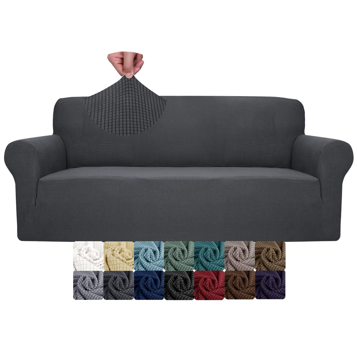 Jiviner High Stretch Loveseat Sofa Slipcovers 1-Piece Jacquard Couch Covers For 2 Cushion Couch Furniture Protector Washable Sofa Covers For Kids Pets Small Checks (Loveseat, Grey)