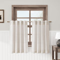 Beige Linen Cafe Curtains 30 Inch Length Light Filtering Semi Sheer Mini Curtains for Small Window Basement Bathroom Natural Bac