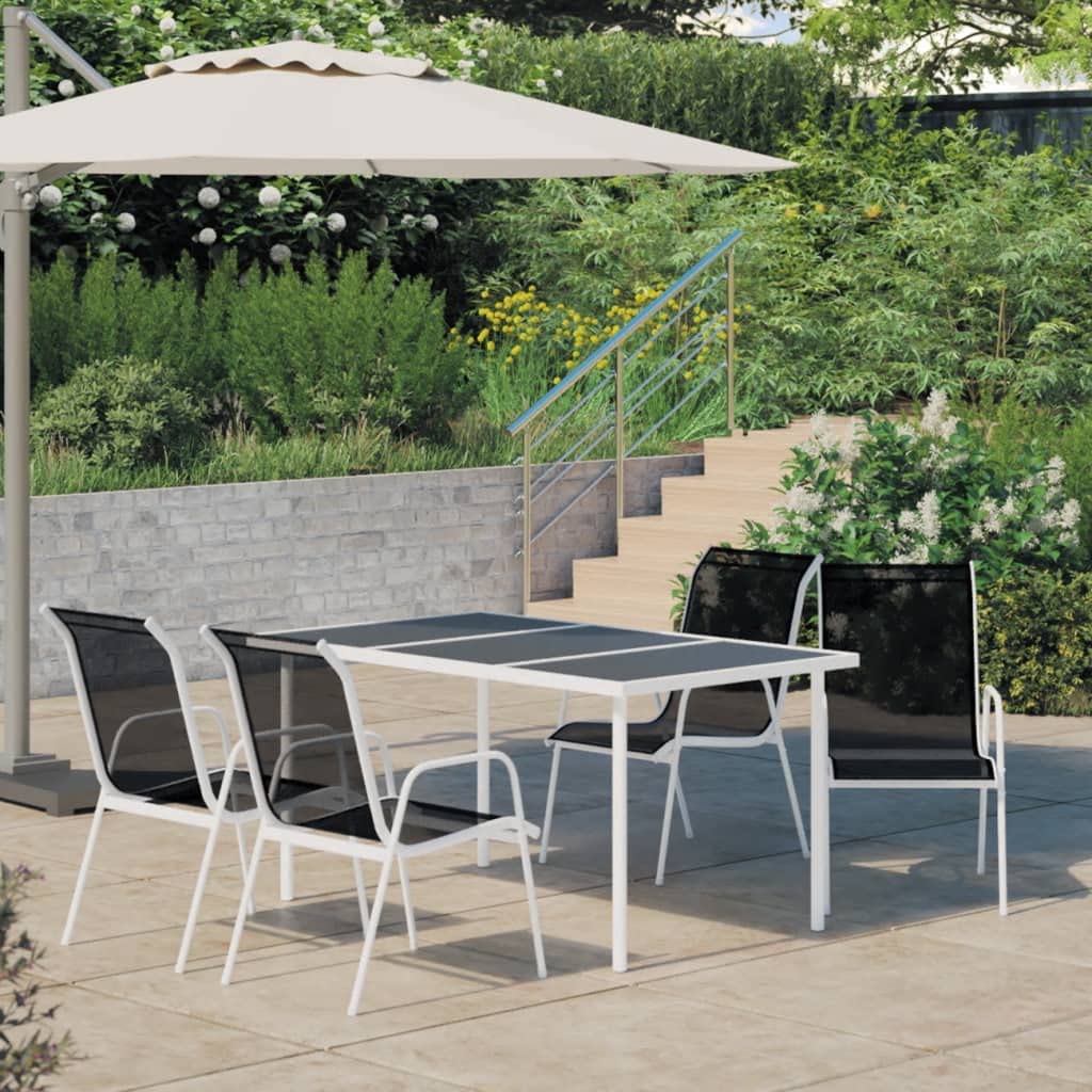 vidaXL Patio Dining Set 5 Piece Outdoor Garden Terrace Yard Patio Table and Chair Seating Seat Sitting Chair Dining Set Furniture Steel Black