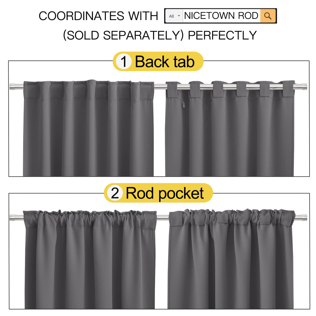 Nicetown Blackout Curtain Panels For Living Room - (Grey Color) 34X63 Inch, 2 Panels Set, Thermal Insulated Room Darkening Blackout Drapes/Draperies With Rod Pocket & Back Tab For Window