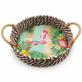 Psycheer Flamingos Boho Decor Storage Basket With Handle,Handmade Bin,Small