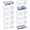 Kingrol 12 Pack Clear Plastic Storage Containers with Lids, 8 x 5 x 1.75 Inch Empty Hinged Boxes, Stackable Organizer Boxes for 