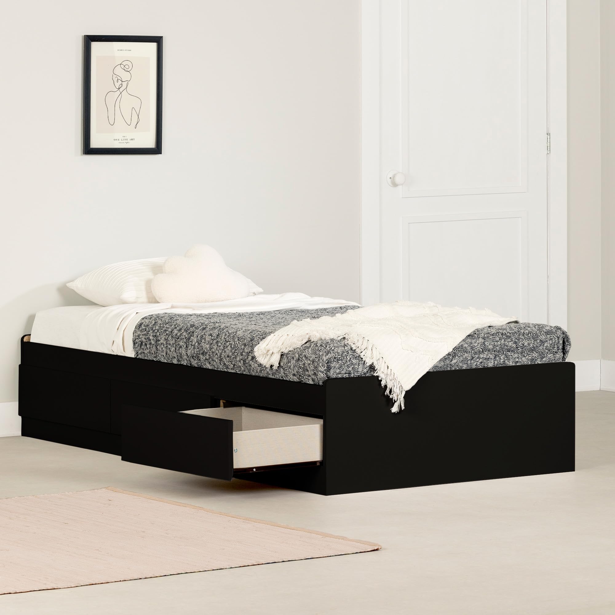 South Shore Gramercy Bed Pure Black, Contemporary