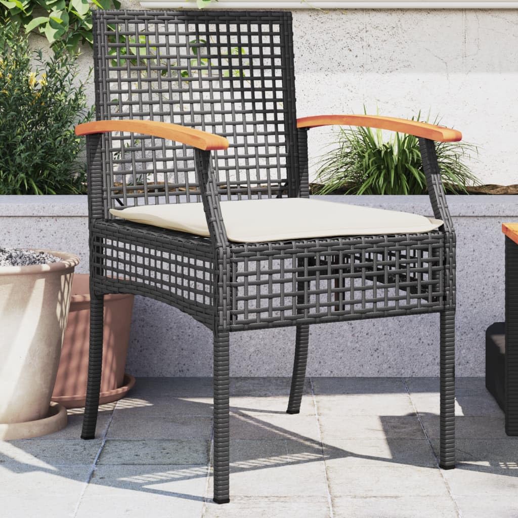 vidaXL Garden chairs 2 pcs with cushions poly rattan and acacia wood black