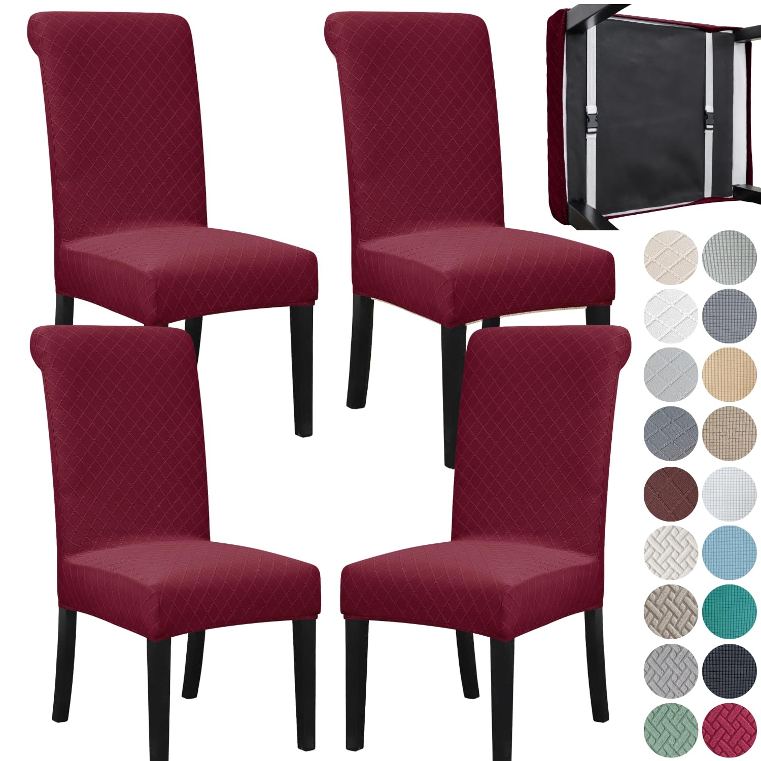 Springrico 4 Pack Dining Room Chair Covers With Seat Belt, Stretch Parsons Chair Slipcover Washable Christmas Dining Chair Cover