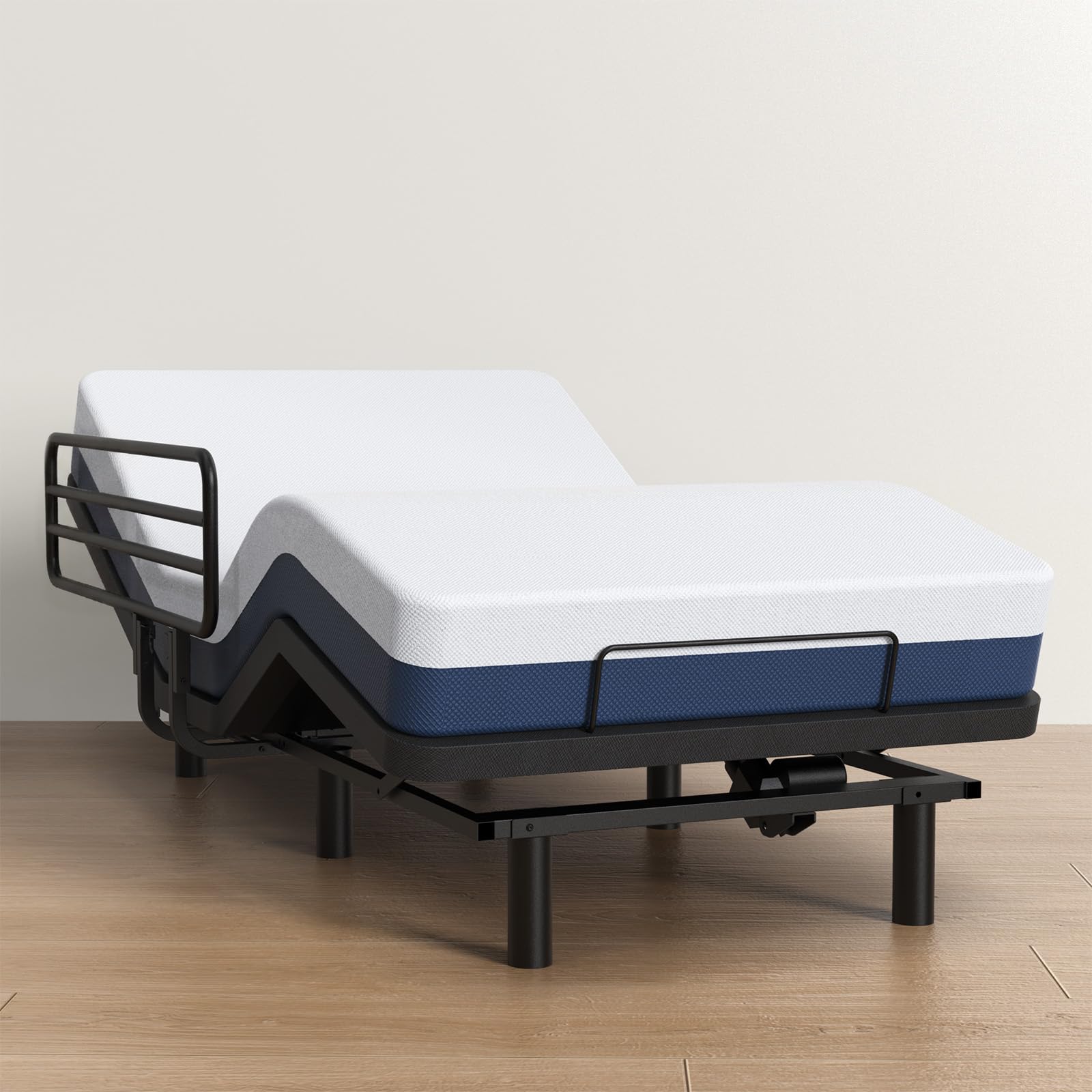 AbyssZen Adjustable Queen Bed Base with Extended Safety Rail (34 Long), Electric Ergonomic Base for Comfort & Safety - Ideal for