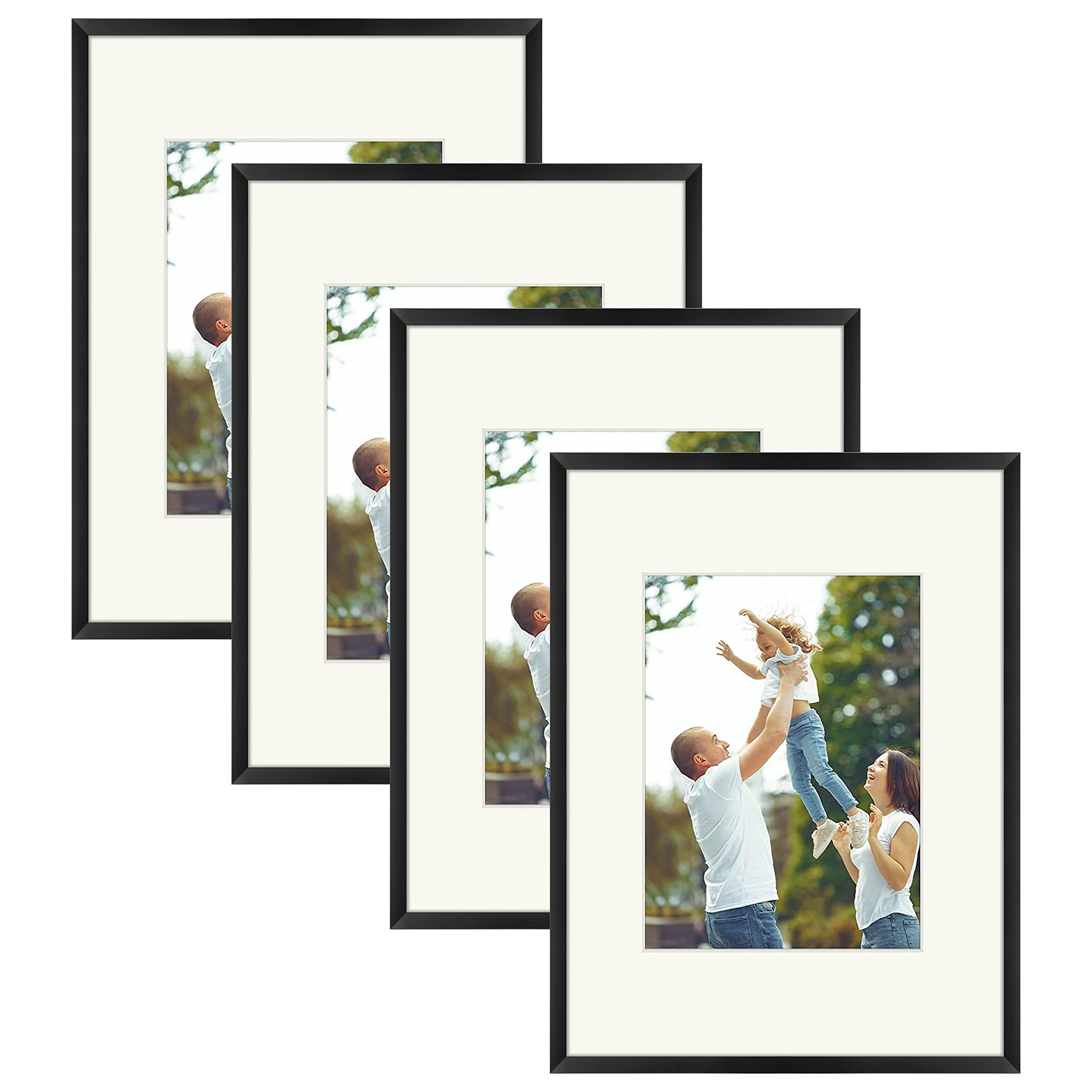 Golden State Art, Aluminum Picture Frame And Real Glass- 9x12 Picture Frames with Ivory Color Mat for 6x8 Photo Display- Wall De