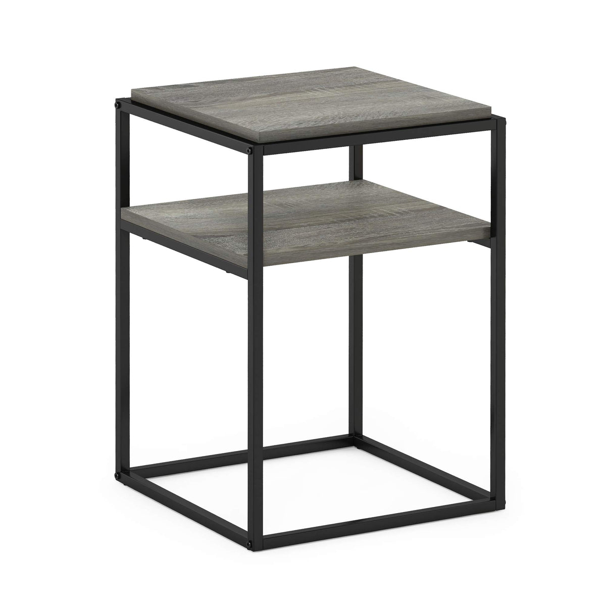 Furinno Simplistic End Side Night Stand/Bedside Table With Stainless Steel Tubes, Stackable Metal Frame, French Oak Grey