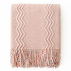 Miulee Light Pink Knitted Throw Blanket For Couch Boho Textured Cozy Woven Blanket With Tassels For Sofa Chair Bed Living Room Acrylic Wave Pattern 50'X60' Valentines Day Decor