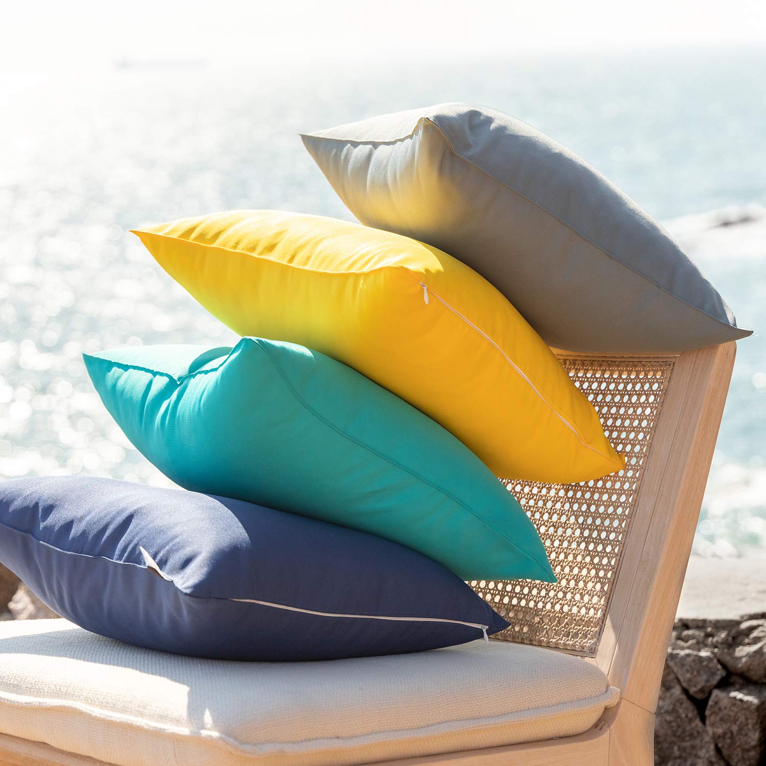 Phantoscope Pack Of 2 Outdoor Waterproof Solid Throw Decorative Pillow Cover Decorative Square Outdoor Pillows Cushion Case Patio Pillows For Couch Tent Sunbrella (18''X18'', White)