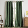 Bulbul Velvet Emerald Olive Green Curtains 90 Inch Length- Living Room Blackout Thermal Window Drapes Darkening Decor Grommet Cu